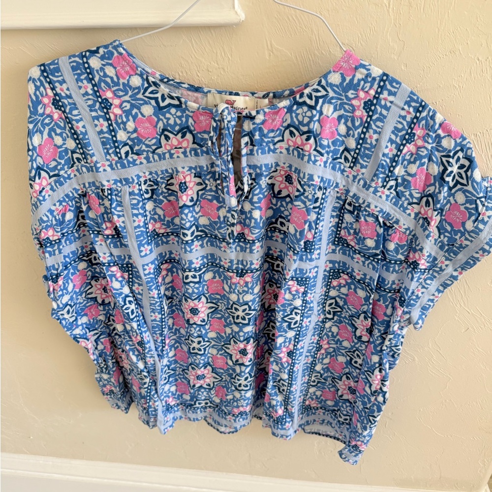 Vineyard Vines Blue and Pink Floral Blouse